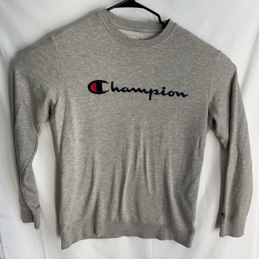 VINTAGE Champion Sweatshirt Mens Medium  Spellout Lightweight‎ Fleece Gray
